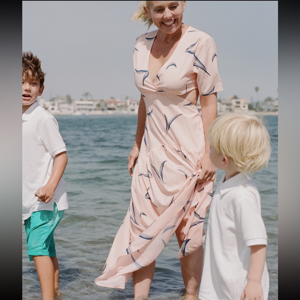 Light Pink Dress with cut outs and Bird Print